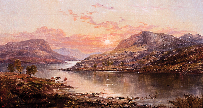 SUNSET OVER IRISH LAKES WITH GRAZING CATTLE by William McEvoy sold for 1,651 at Whyte's Auctions