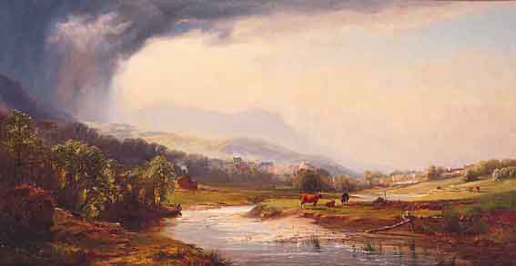 LANDSCAPE WITH VIEW TOWARDS TOWN AND GRAZING CATTLE IN FOREGROUND by John Faulkner sold for 4,570 at Whyte's Auctions