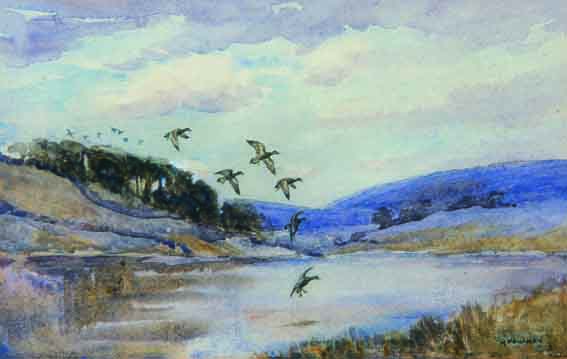 WILD DUCK OVER A LOUGH IN CO. MAYO by Hugh Monahan sold for 203 at Whyte's Auctions