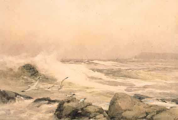 WAVES BREAKING, WITH A VIEW OF CLIFFS IN DISTANE by Helen O'Hara sold for 952 at Whyte's Auctions