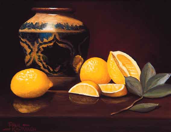 STILL LIFE WITH LEMONS AND BLUE AND WHITE VASE by Paul Kavanagh sold for 1,015 at Whyte's Auctions