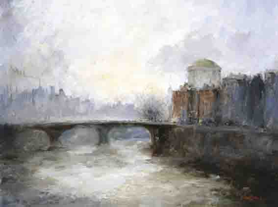 RIVER LIFFEY WITH VIEW OF THE FOUR COURTS by Leo Earley sold for 2,539 at Whyte's Auctions