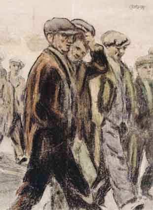 MEN FROM HARLAND AND WOLFE by William Conor sold for 13,500 at Whyte's Auctions