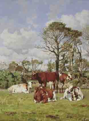 A GROUP OF CATTLE, HOWTH HILL, WITH A COTTAGE IN THE BACKGROUND by Augustus Nicholas Burke RHA (1838-1891) at Whyte's Auctions