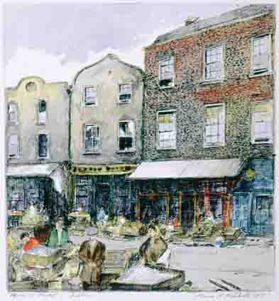 MOORE STREET MARKET, DUBLIN by Flora H. Mitchell sold for 2,600 at Whyte's Auctions