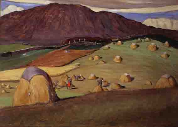MAKING HAY AT RENVYLE, CONNEMARA by Harry Kernoff sold for 19,000 at Whyte's Auctions
