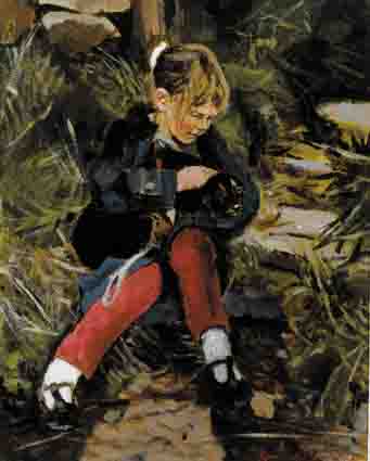YOUNG GIRL HOLDING DOG by Rowland Davidson sold for 1,800 at Whyte's Auctions