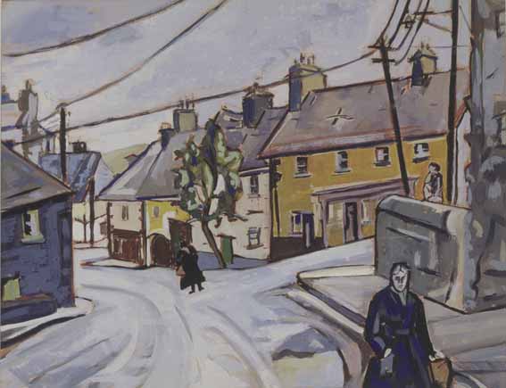 FIGURES IN STREET, WESTPORT, COUNTY MAYO by Kitty Wilmer O'Brien sold for 6,000 at Whyte's Auctions