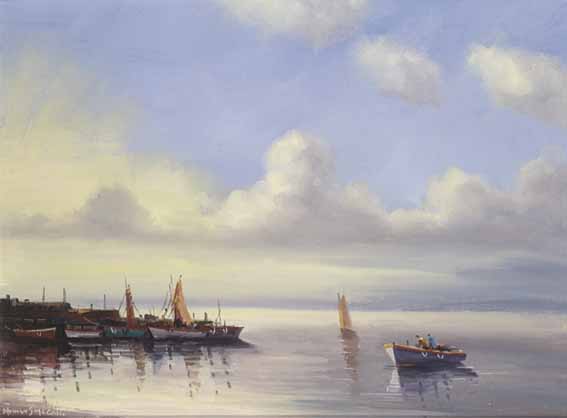 BOATS MOORED AT CASHEL PIER, CONNEMARA by Norman J. McCaig sold for 5,000 at Whyte's Auctions