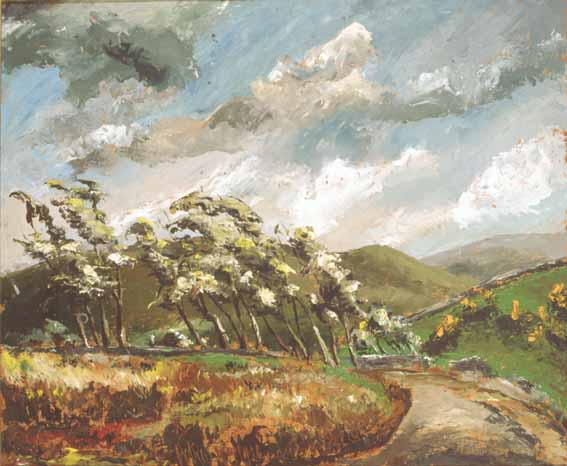 LANDSCAPE WITH WIND-SWEPT TREES AND FLOWERING GORSE by Colum Robert Gore-Booth sold for 900 at Whyte's Auctions