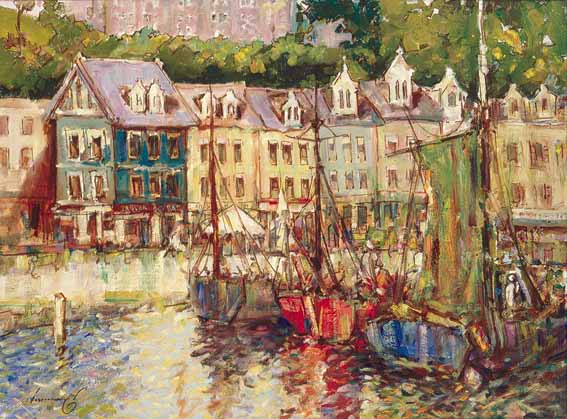 BOATS MOORED ALONG THE QUAY AT COBH, COUNTY CORK by Ken Moroney sold for 2,000 at Whyte's Auctions