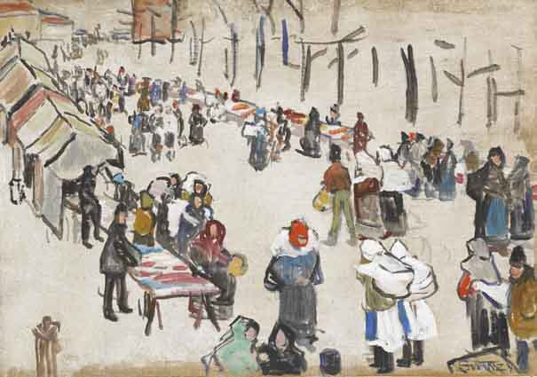FIGURES AT A MARKET, CZECHOSLOVAKIA by Mary Swanzy sold for 10,000 at Whyte's Auctions