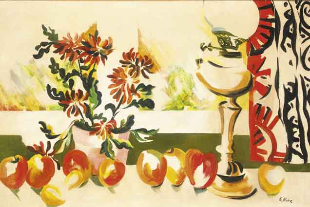 WINDOWSILL STILL LIFE WITH OIL LAMP AND CHRYSANTHEMUMS by Evie Hone sold for 26,000 at Whyte's Auctions