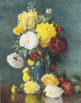 DAHLIAS IN A BLUE LUSTREWARE VASE by Lady Kate Dobbin sold for 1,050 at Whyte's Auctions