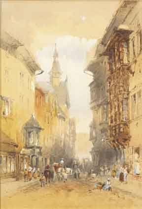 A CONTINENTAL STREET WITH CROWDS AND CARRIAGES by William Bingham McGuinness sold for 1,100 at Whyte's Auctions
