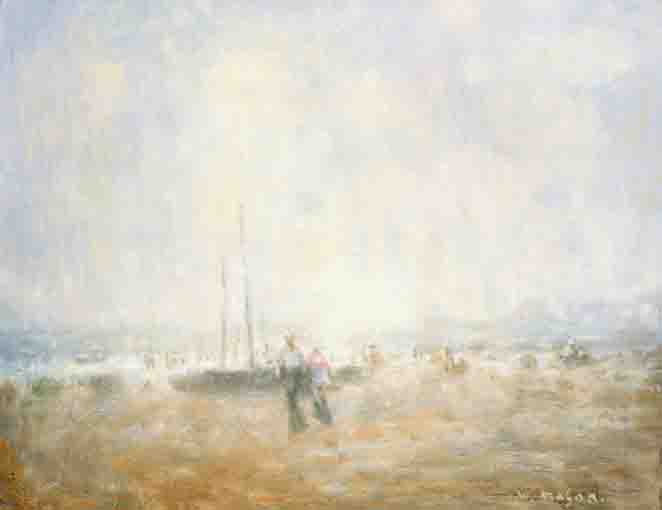 FISHING BOATS AND FIGURES ON A STRAND by William Mason sold for 1,800 at Whyte's Auctions