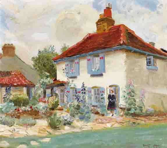 COUNTRY COTTAGE WITH BLUE SHUTTERS by Ernest Columba Hayes sold for 1,500 at Whyte's Auctions
