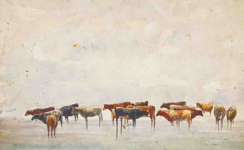 CATTLE IN HYDE PARK (A SERIES OF THREE STUDIES) by Andrew Nicholl sold for 1,600 at Whyte's Auctions