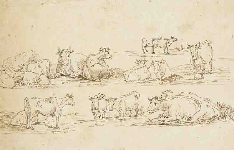 STUDY OF CATTLE AFTER CUYP AT DULWICH COLLEGE and A STUDY OF SHEEP (A PAIR) by Andrew Nicholl sold for 1,500 at Whyte's Auctions