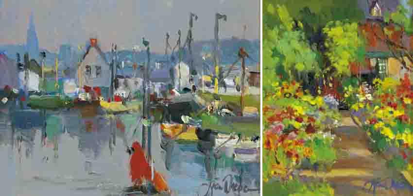 BOATS AT HARBOUR and A GARDEN PATH (A PAIR) by Liam Treacy sold for 3,200 at Whyte's Auctions