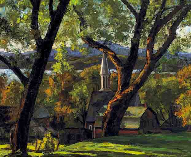 VIEW OF A CHURCH, LAKE AND HILLS THROUGH TREES by Paul Nietsche sold for 8,900 at Whyte's Auctions