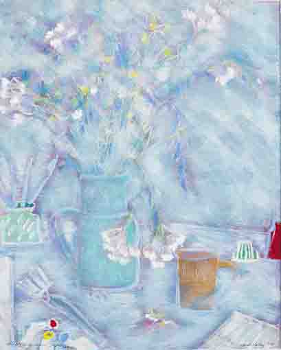 HEDGE FLOWERS IN THE STUDIO, ST IVES by Jane O'Malley sold for 2,000 at Whyte's Auctions