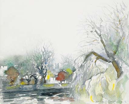 DODDER VIEW FROM BALLSBRIDGE, PROSPECT OF ST. MARY'S CHURCH, SIMMONSCOURT ROAD by Richard Kingston sold for 2,400 at Whyte's Auctions