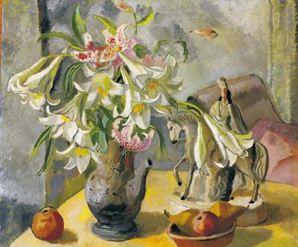 STILL LIFE WITH LILLIES AND STAFFORDSHIRE FIGURINE by Frances J. Kelly sold for 1,600 at Whyte's Auctions