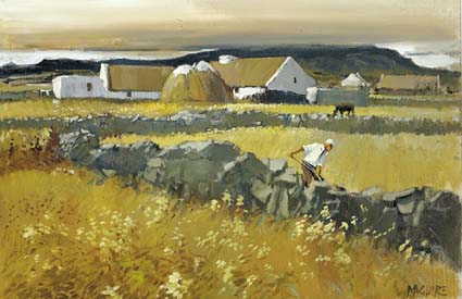COTTAGES, BALLYCONNEELY by Cecil Maguire RHA RUA (1930-2020) at Whyte's Auctions