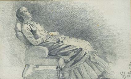 WOMAN ASLEEP IN A CHAIR, THOUGHT TO BE VIOLET MARTIN by Edith Oenone Somerville sold for 1,300 at Whyte's Auctions