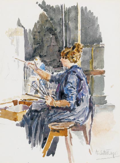 AN ARTIST AT HER EASEL IN THE LIFE ROOM AT THE WESTMINSTER SCHOOL OF ART by Mainie Jellett (1897-1944) at Whyte's Auctions