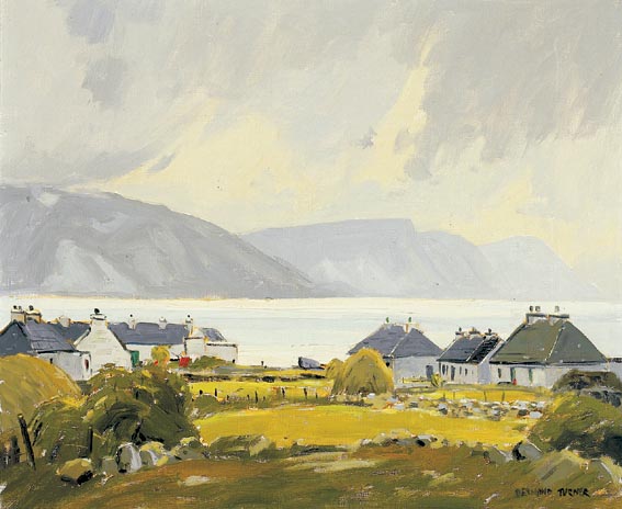 COTTAGES AND HAY STACKS, WEST OF IRELAND COAST by Desmond Turner HRUA (1923-2011) at Whyte's Auctions