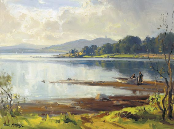 FISHERMEN ON STRANGFORD LOUGH, COUNTY DOWN by Frank McKelvey sold for 34,000 at Whyte's Auctions