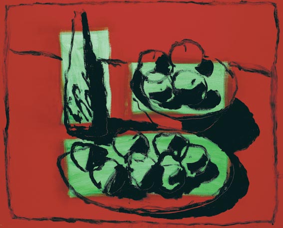 RED AND GREEN STILL LIFE by Neil Shawcross sold for 8,500 at Whyte's Auctions