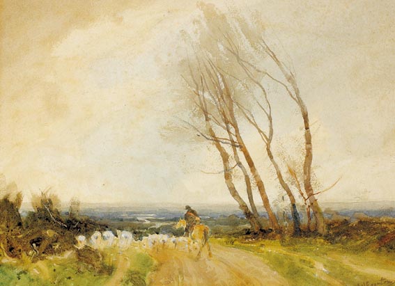 MOUNTED SHEPHERD AND FLOCK by Wycliffe Egginton sold for 850 at Whyte's Auctions