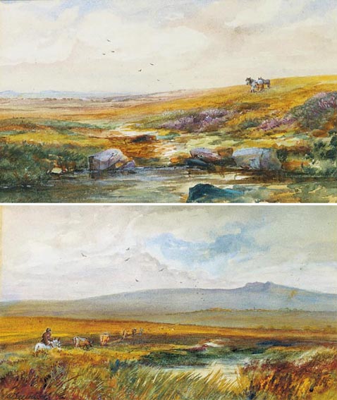 HORSEMAN HERDING CATTLE ALONG A BOG ROAD and BOGLAND WITH HORSE AND FOAL (A PAIR) by Wycliffe Egginton sold for 1,400 at Whyte's Auctions