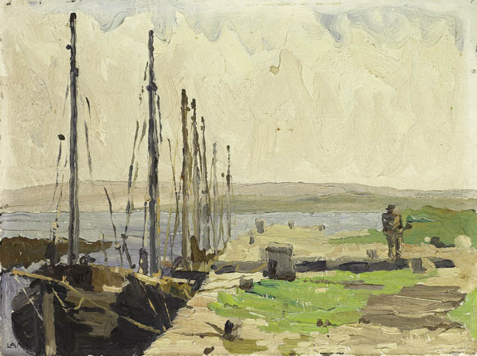 FISHING BOATS MOORED AT CARRAROE PIER, COUNTY GALWAY by Charles Vincent Lamb sold for 7,000 at Whyte's Auctions