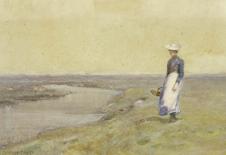 WOMAN WITH A BASKET ON A RIVER BANK by Fanny Wilmot Currey sold for 1,100 at Whyte's Auctions
