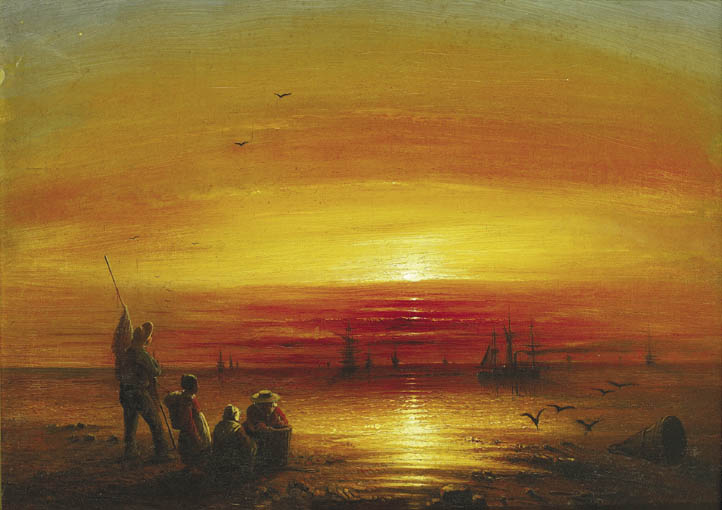 FISHER FOLK BY THE SEA AT SUNSET by James Francis Danby sold for 5,700 at Whyte's Auctions