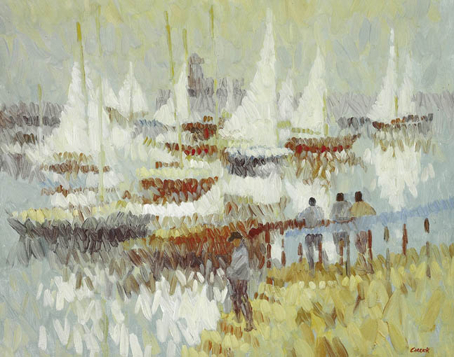 SAILING PREPARATIONS, DUN LAOGHAIRE by Desmond Carrick sold for 3,600 at Whyte's Auctions