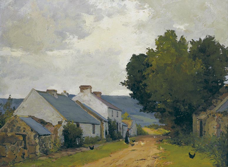 COTTAGES ON A COUNTRY LANE, COUNTY DOWN by Hans Iten sold for 13,000 at Whyte's Auctions