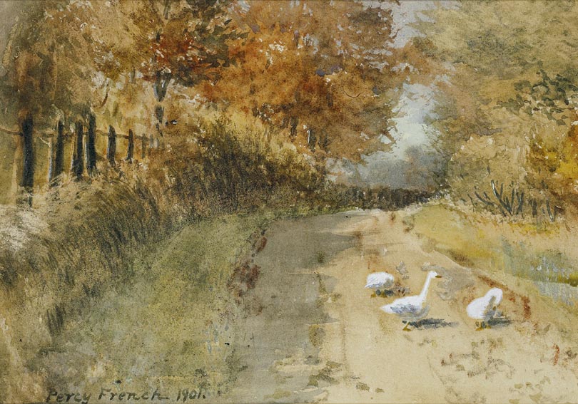 GEESE IN A LANE by William Percy French sold for 8,000 at Whyte's Auctions