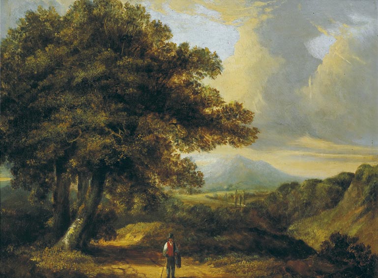 WICKLOW LANDSCAPE WITH SOLITARY FIGURE by James Arthur O'Connor sold for 9,500 at Whyte's Auctions