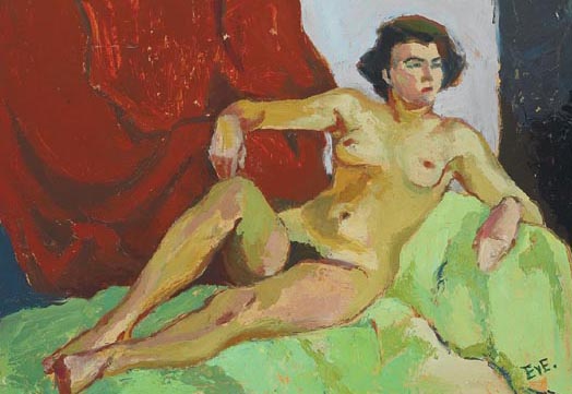 NUDE RECLINING AGAINST A GREEN CLOTH by Ebba von Essen (Hamilton) sold for 1,900 at Whyte's Auctions