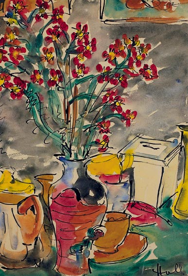 STILL LIFE WITH FLOWERS AND TEAPOT by Kenneth Hall sold for 2,200 at Whyte's Auctions