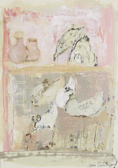 COCKERELS IN PINK by Anne Donnelly sold for 1,900 at Whyte's Auctions