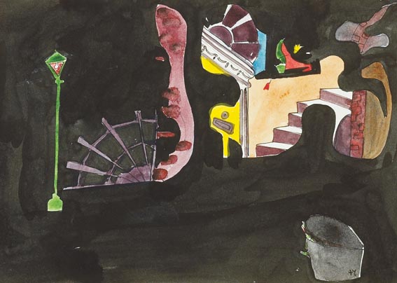 THREE SET DESIGNS FOR DONAGH McDONAGH'S HAPPY AS LARRY by Anne Yeats (1919-2001) at Whyte's Auctions