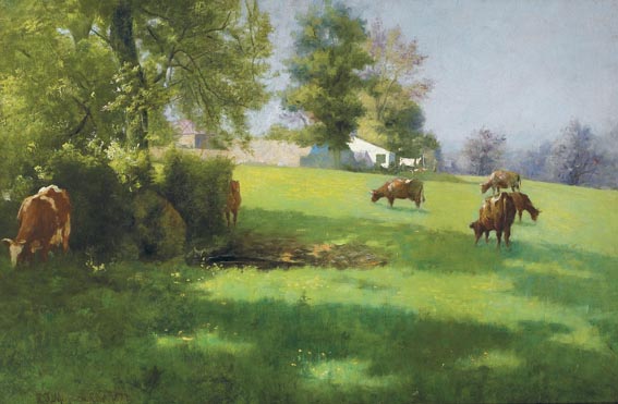 CATTLE GRAZING or AFTER THE MILKING by Richard Thomas Moynan sold for 16,000 at Whyte's Auctions