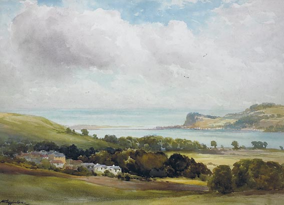 LANDSCAPE WITH COASTAL VILLAGE AND PIER by Wycliffe Egginton sold for 1,900 at Whyte's Auctions