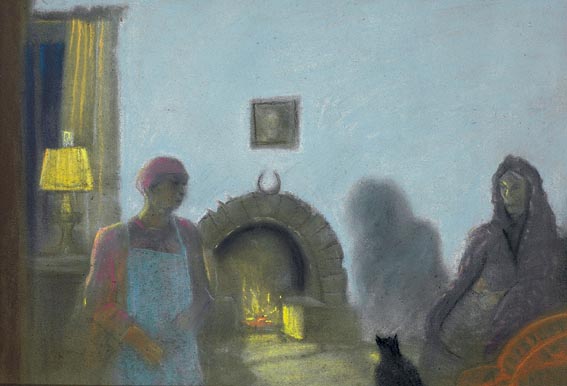 WOMAN AND MAID IN A ROOM BY OPEN FIRE by Harry Epworth Allen RBA (1894-1958) at Whyte's Auctions